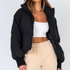 Princess Polly ABE PUFFER JACKET BLACK CURVE